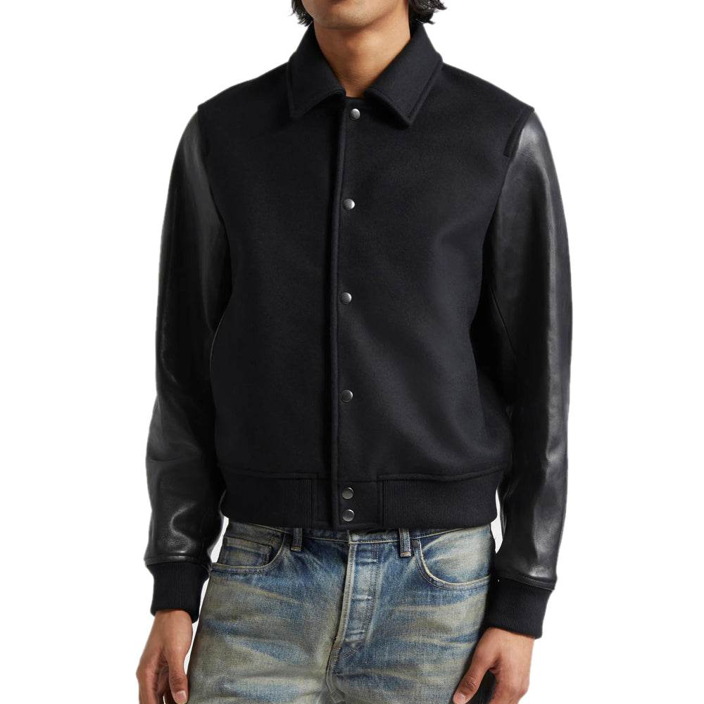 Wool Blend & Leather Varsity Jacket - CoreFlexInd