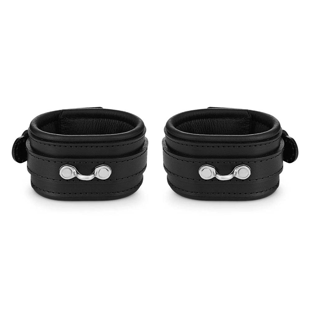 Leather Wrist Cuff Set Black Bright Polished - CoreFlexInd