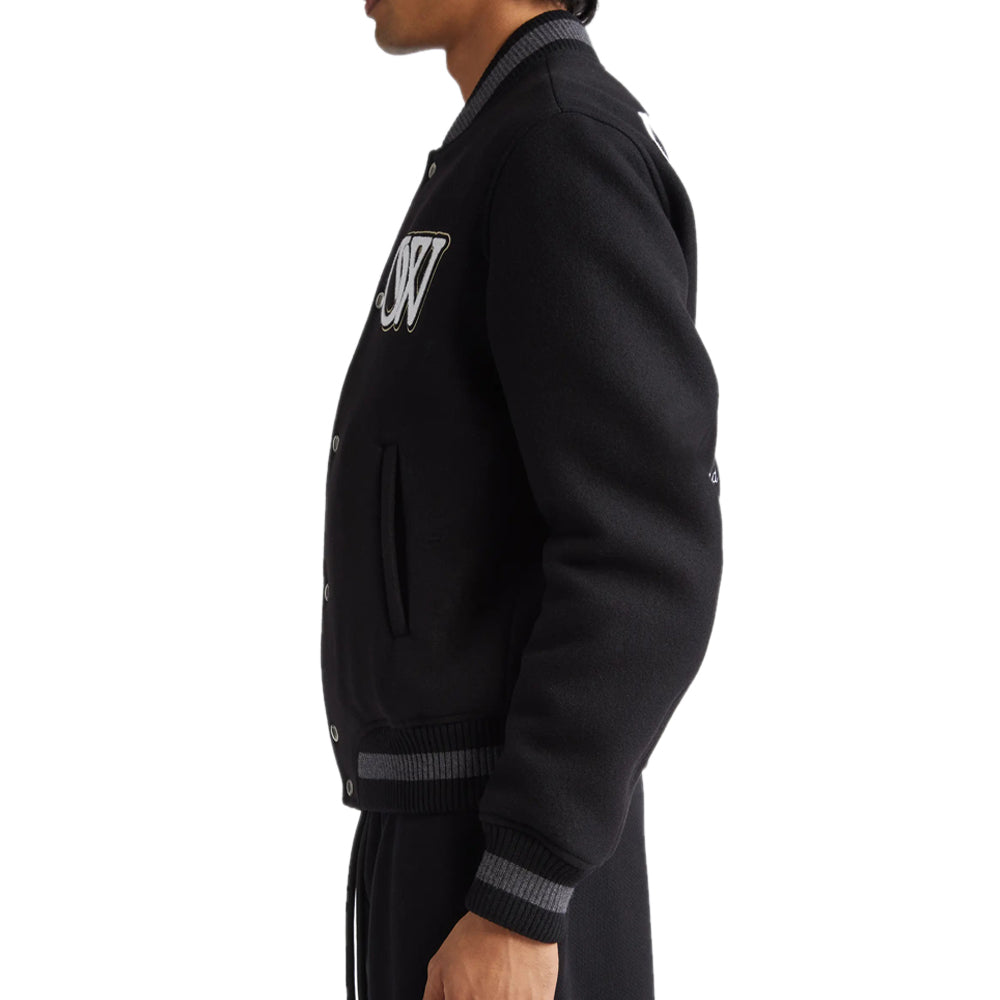 New Season Off-white Logo-appliqué Varsity Bomber Jacket