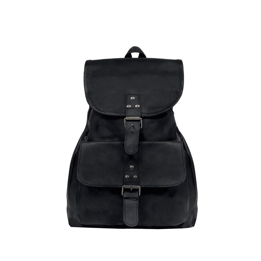 black leather drawstring backpack Women's Premium Leather Black Drawstring Backpack
