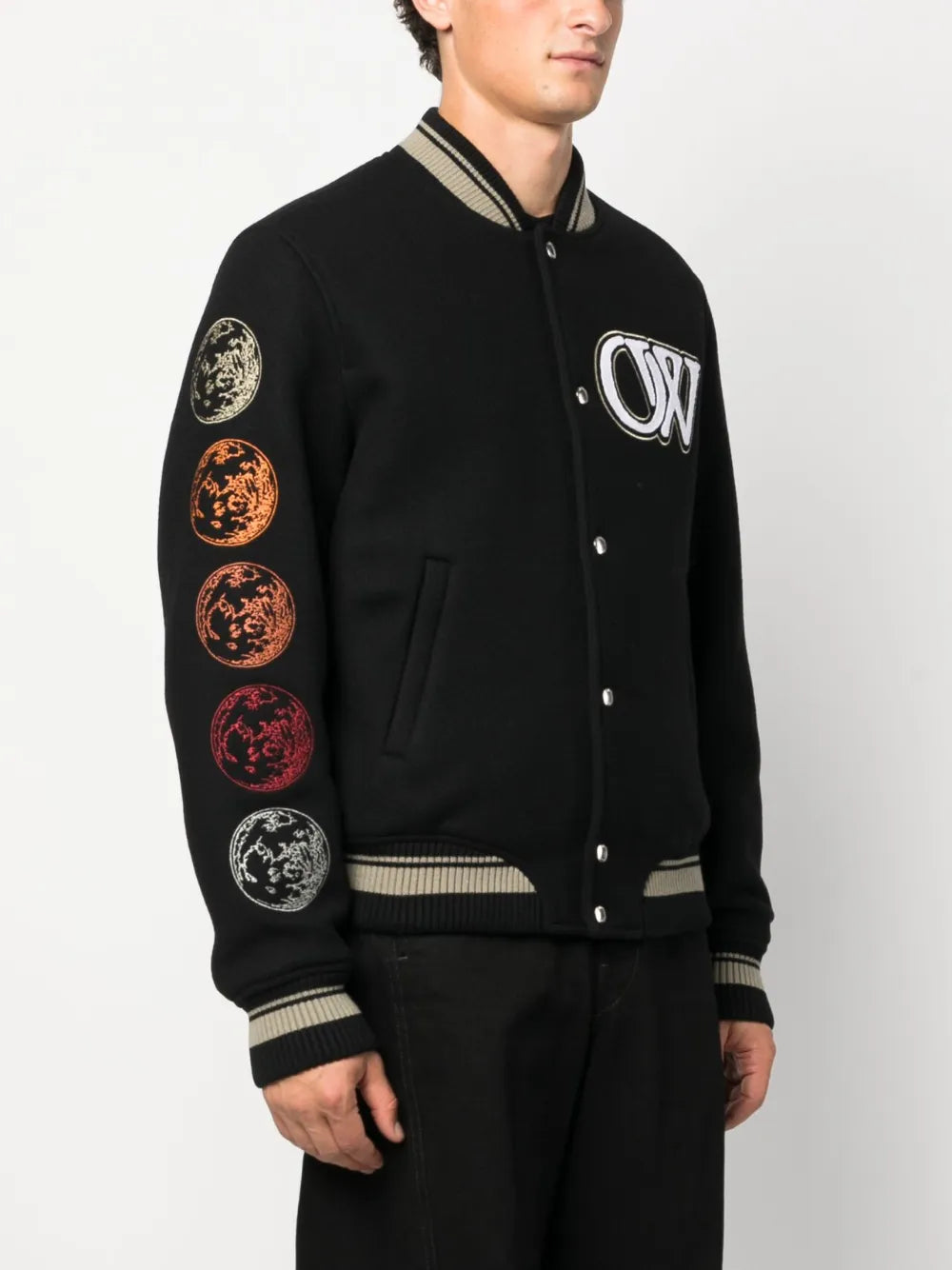 Moon Phase Virgin Wool Blend Varsity Bomber Jacket