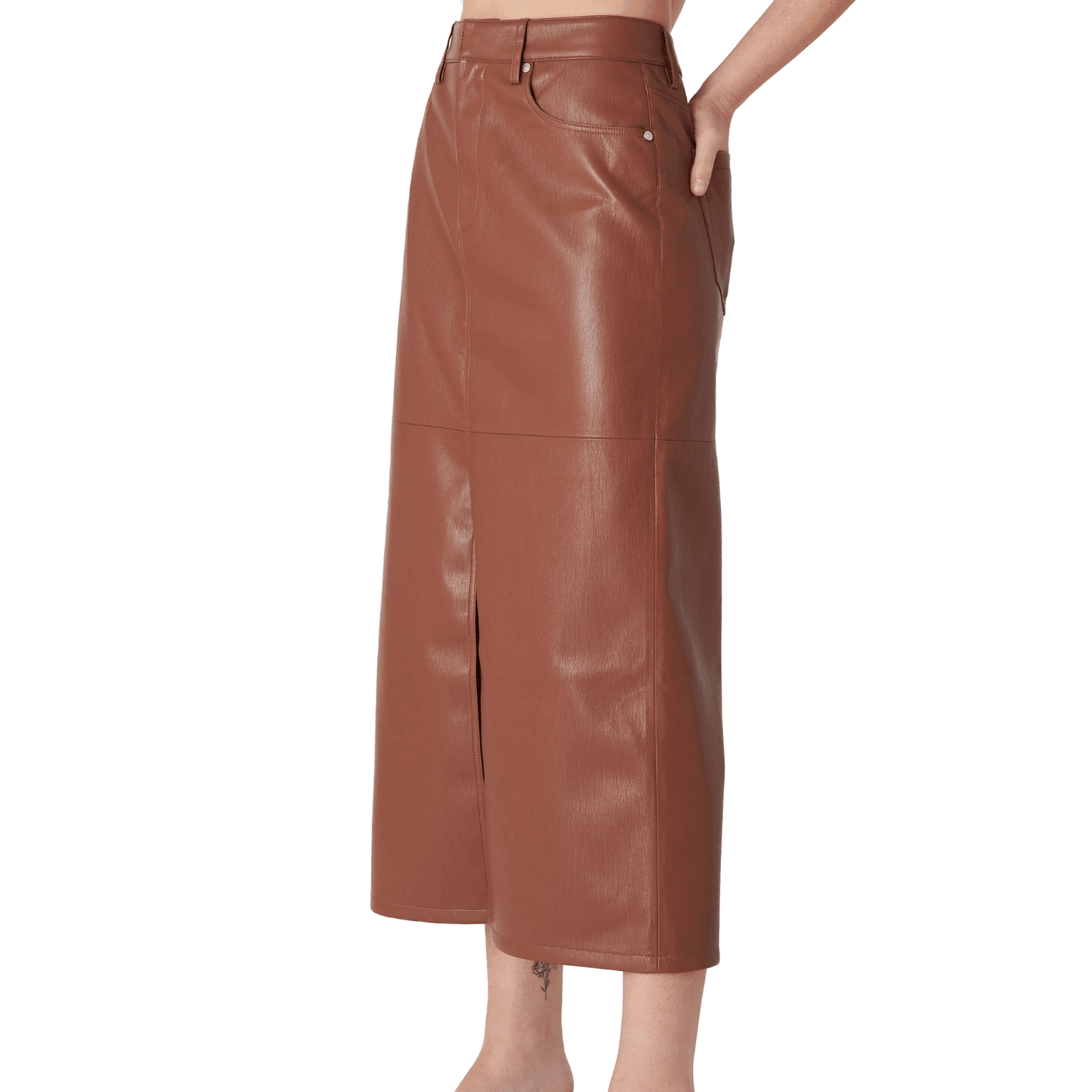 Women Brown Leather Midi Skirt - CoreFlexInd