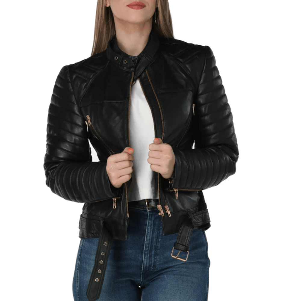 Women Custom Embroidered Leather Jacket - CoreFlexInd