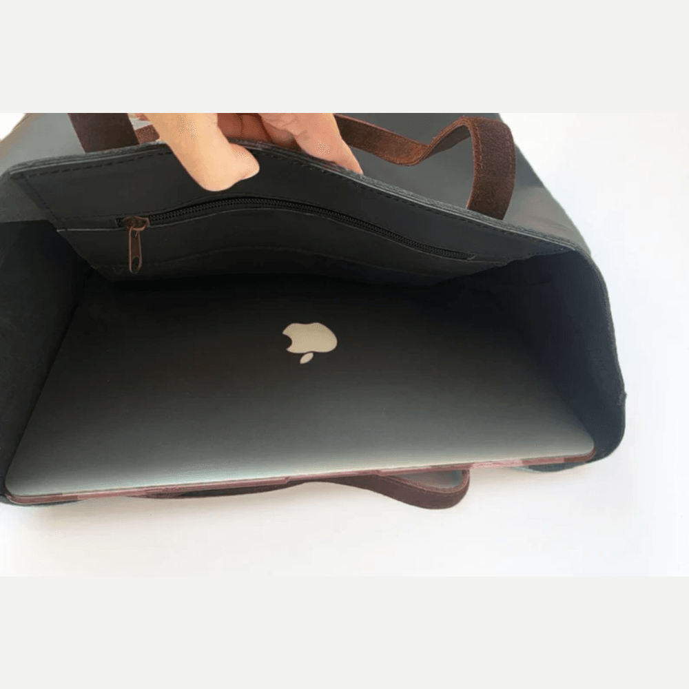 Black Leather Tote Bag For Women Purse - CoreFlexInd