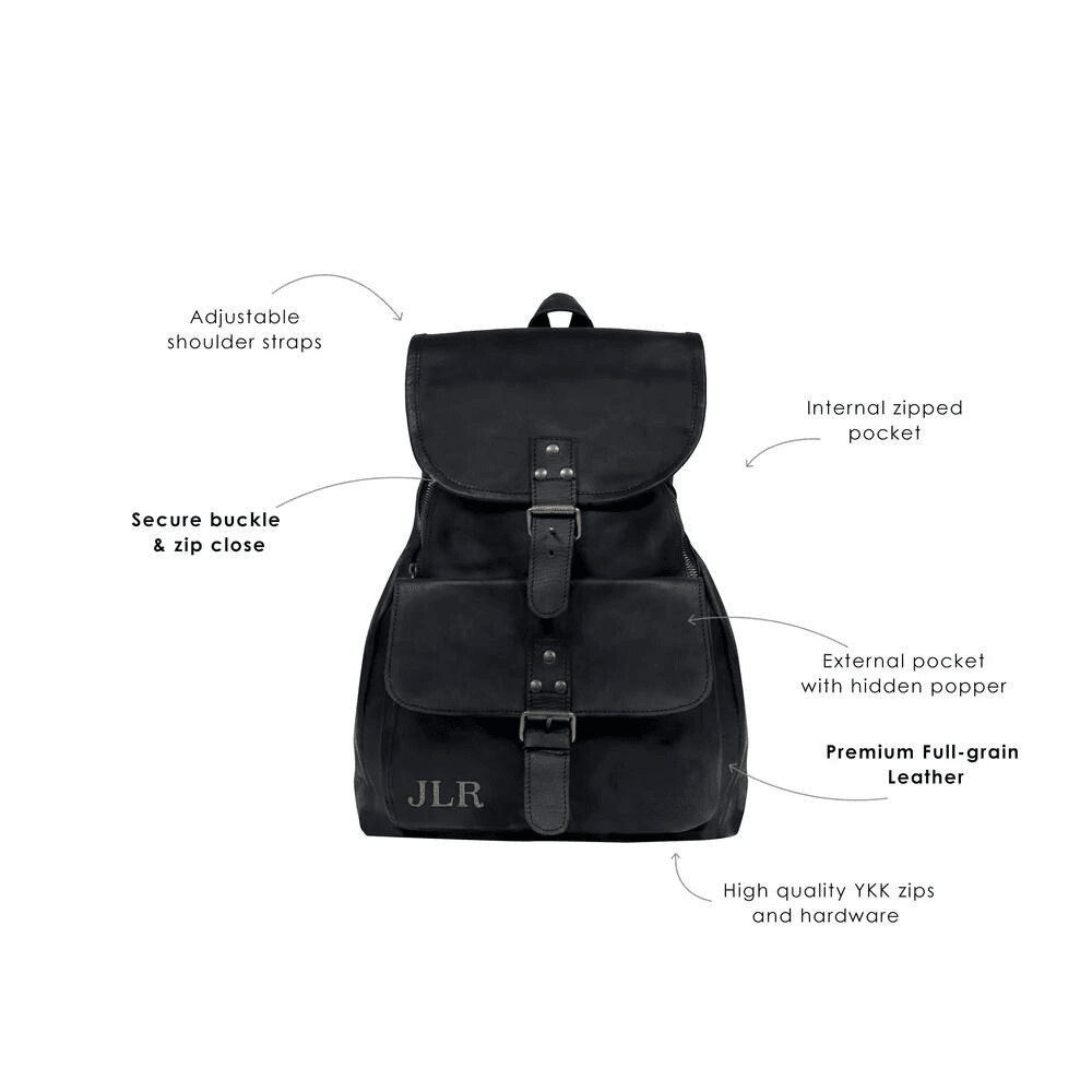 Women's Premium Leather Black Drawstring Backpack - CoreFlexInd