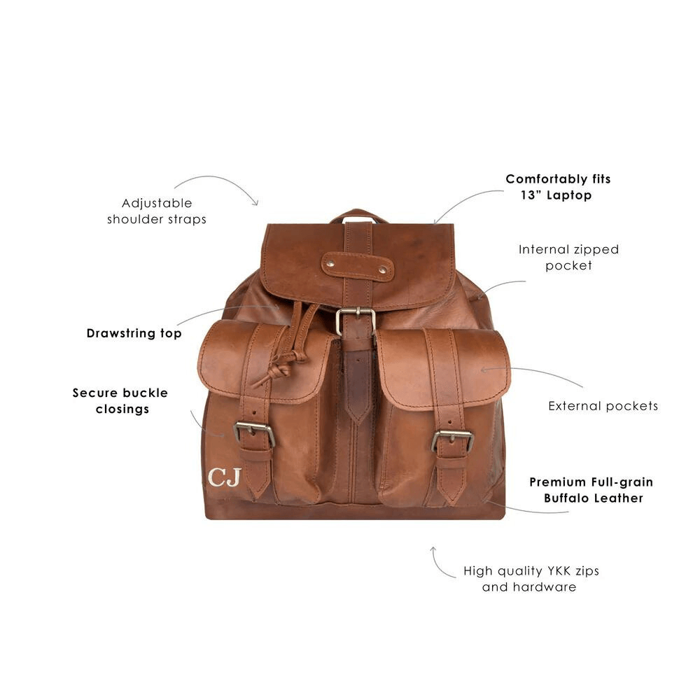 Women's Premium Leather Brown Drawstring Backpack - CoreFlexInd