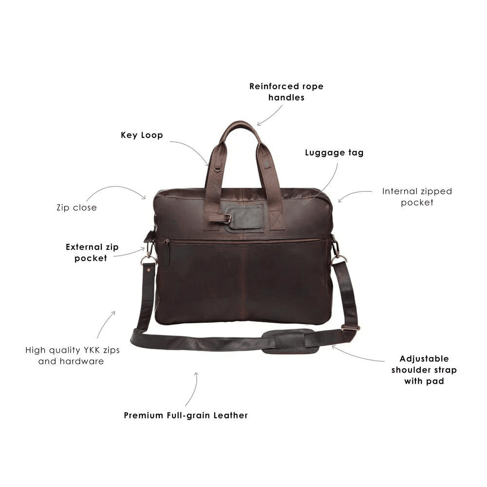 Classic Dark Brown Leather Bag Holdall - CoreFlexInd