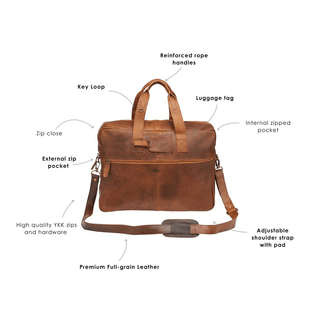 Classic Brown Leather Bag Holdall - CoreFlexInd
