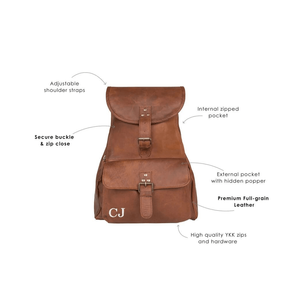 Personalised Full Grain Brown Leather Backpack - CoreFlexInd