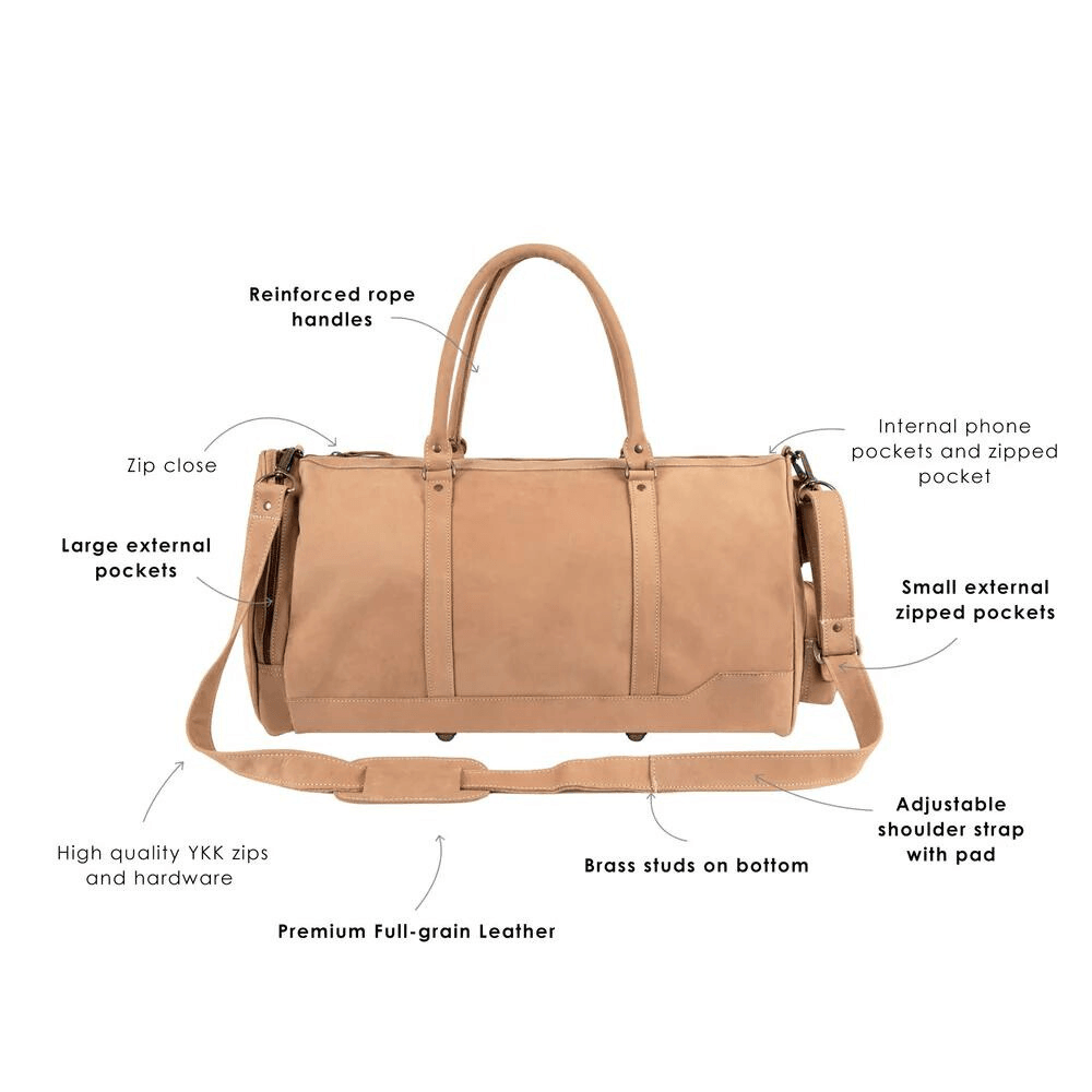 Unisex Columbus Weekender in Full Grain Vintage Cognac - CoreFlexInd