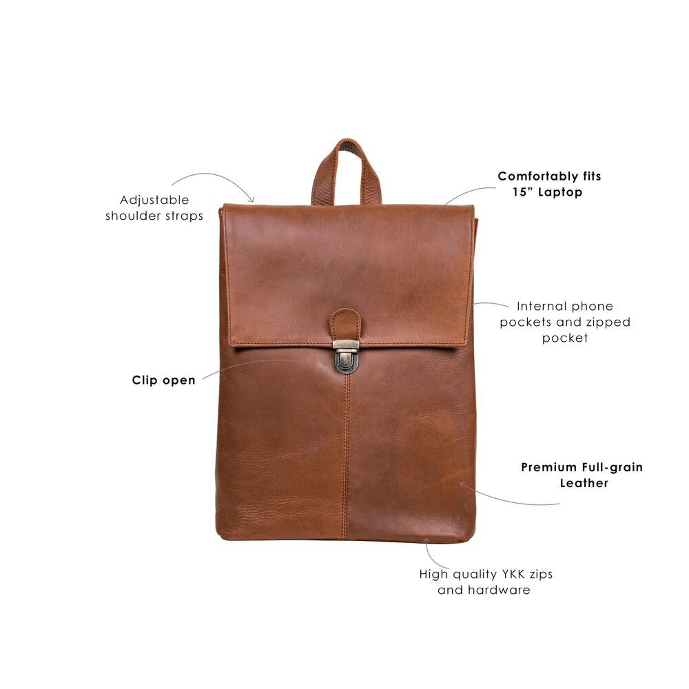 Brown Square Leather Backpack For Work - CoreFlexInd