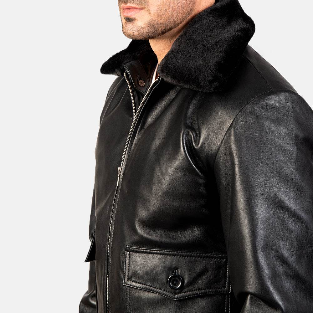 Airin Black Leather Bomber Jacket - CoreFlexInd