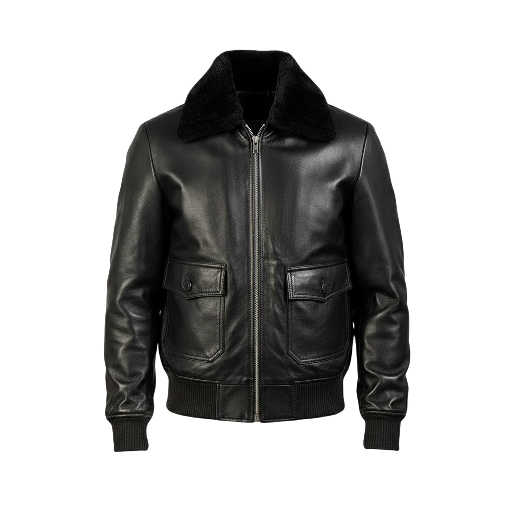 Airin Black Leather Bomber Jacket With Customization | Shop Now