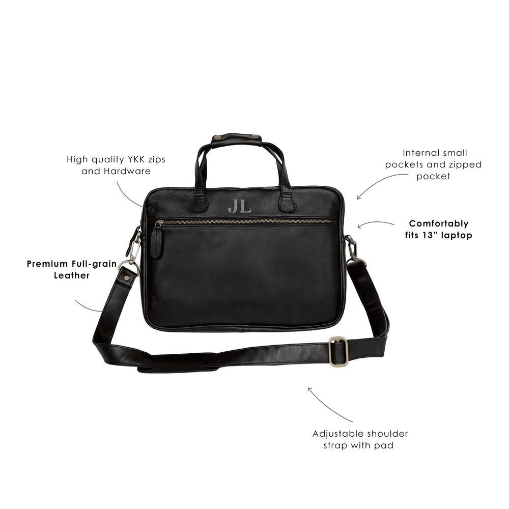 Black Leather Laptop Bag - CoreFlexInd
