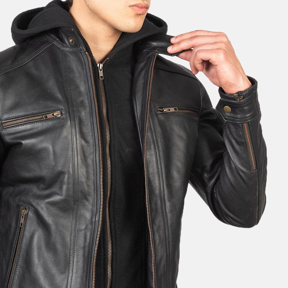 Black Leather Motorcycle Jacket - CoreFlexInd