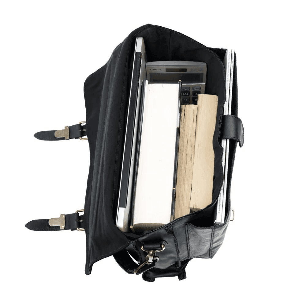 Black Leather Satchel Bag - CoreFlexInd