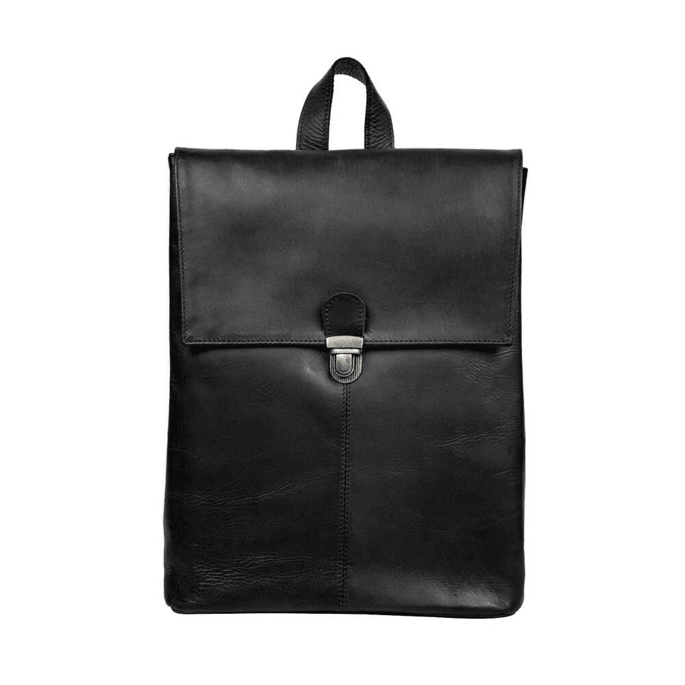 boxy leather backpack Black Premium Leather Bag Clip Up Backpack, With Customization Options