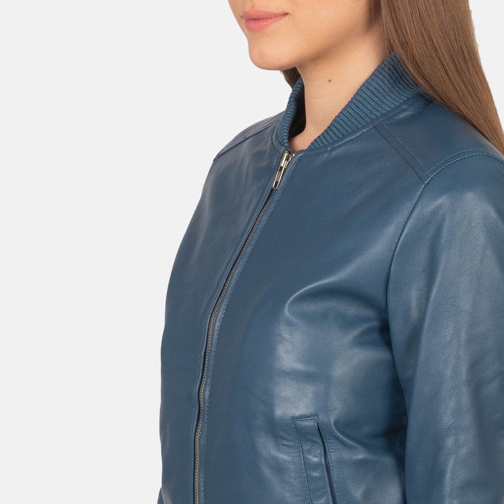 Blue Leather Bomber Jacket - CoreFlexInd