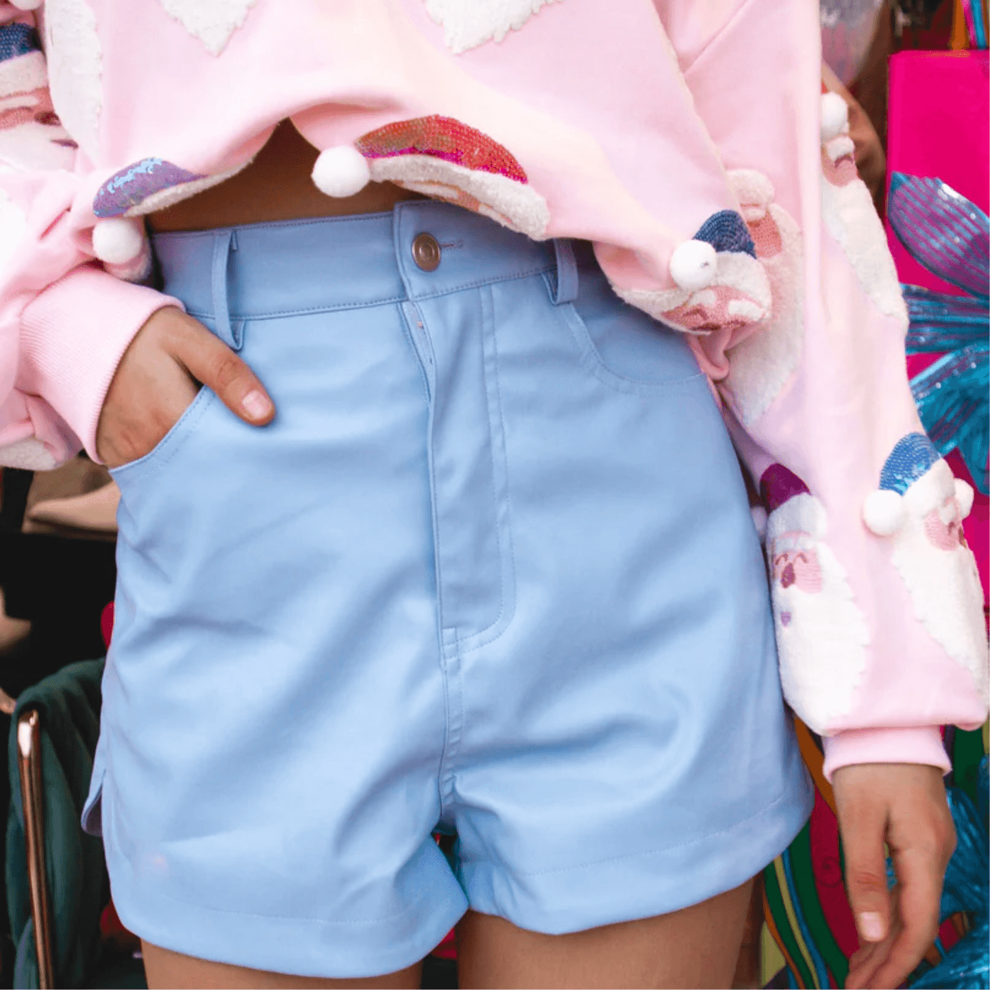 Blue Leather Shorts Women's - CoreFlexInd