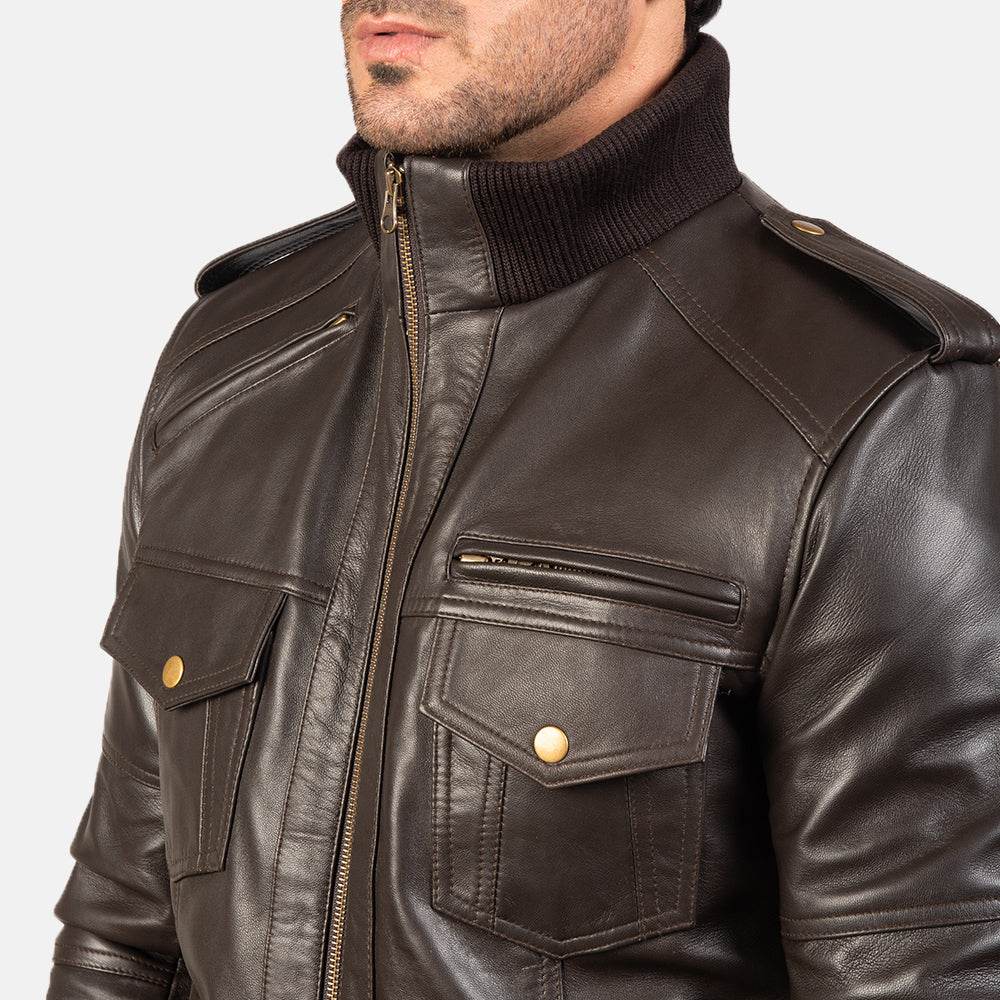Bomber Brown Leather Jacket - CoreFlexInd