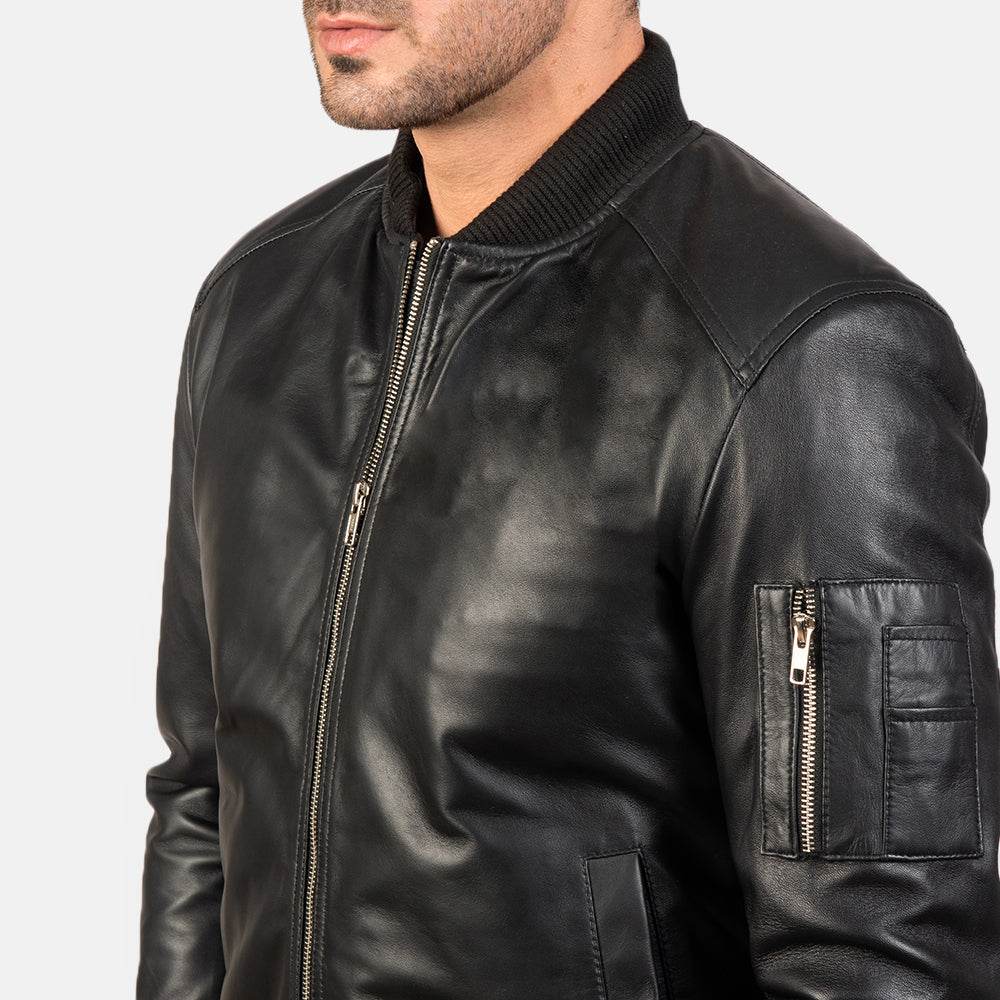 Bomia Ma-1 Black Leather Bomber Jacket - CoreFlexInd