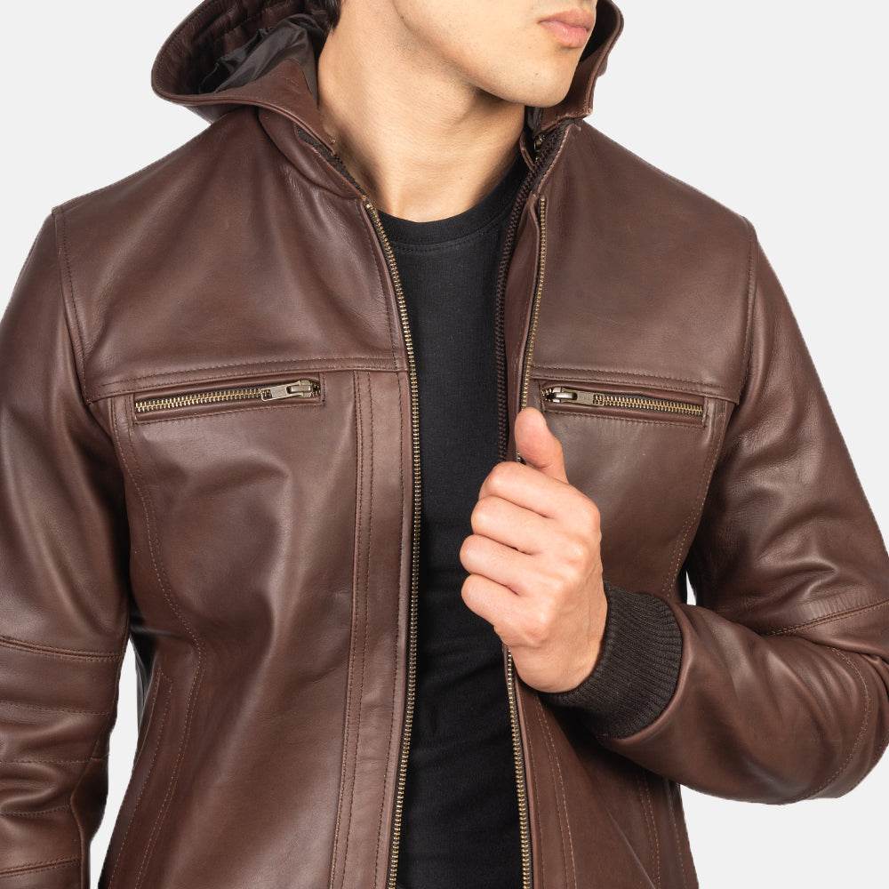 Bouncer Brown Leather Bomber Jacket - CoreFlexInd
