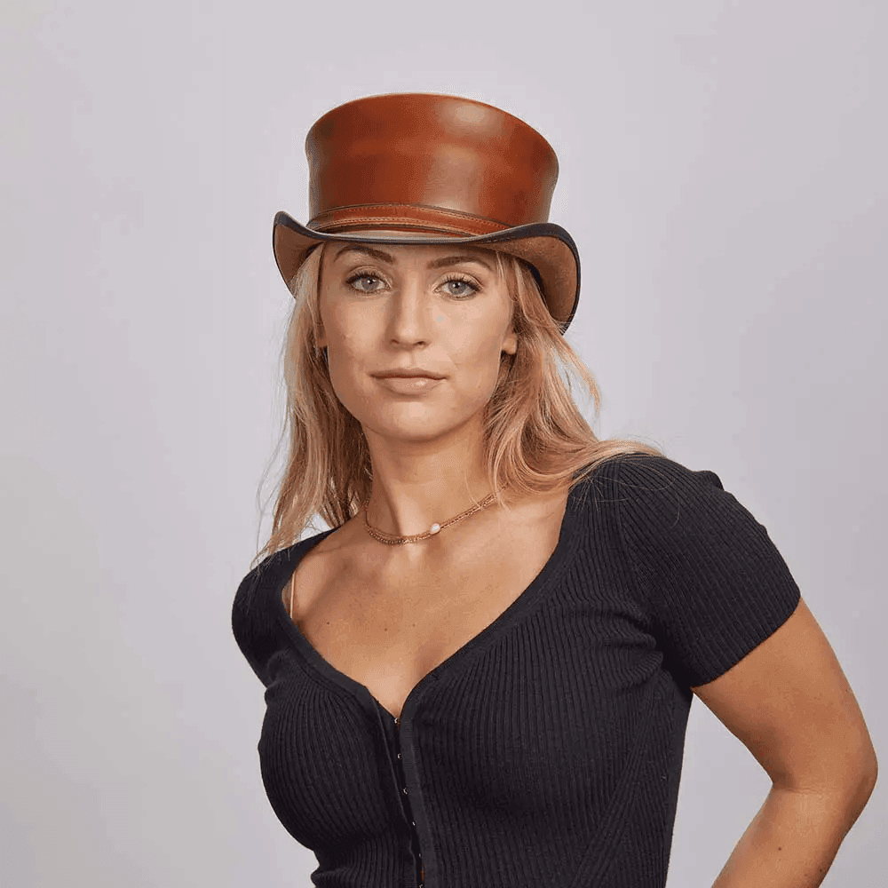 Brown Womens Leather Top Hat - CoreFlexInd