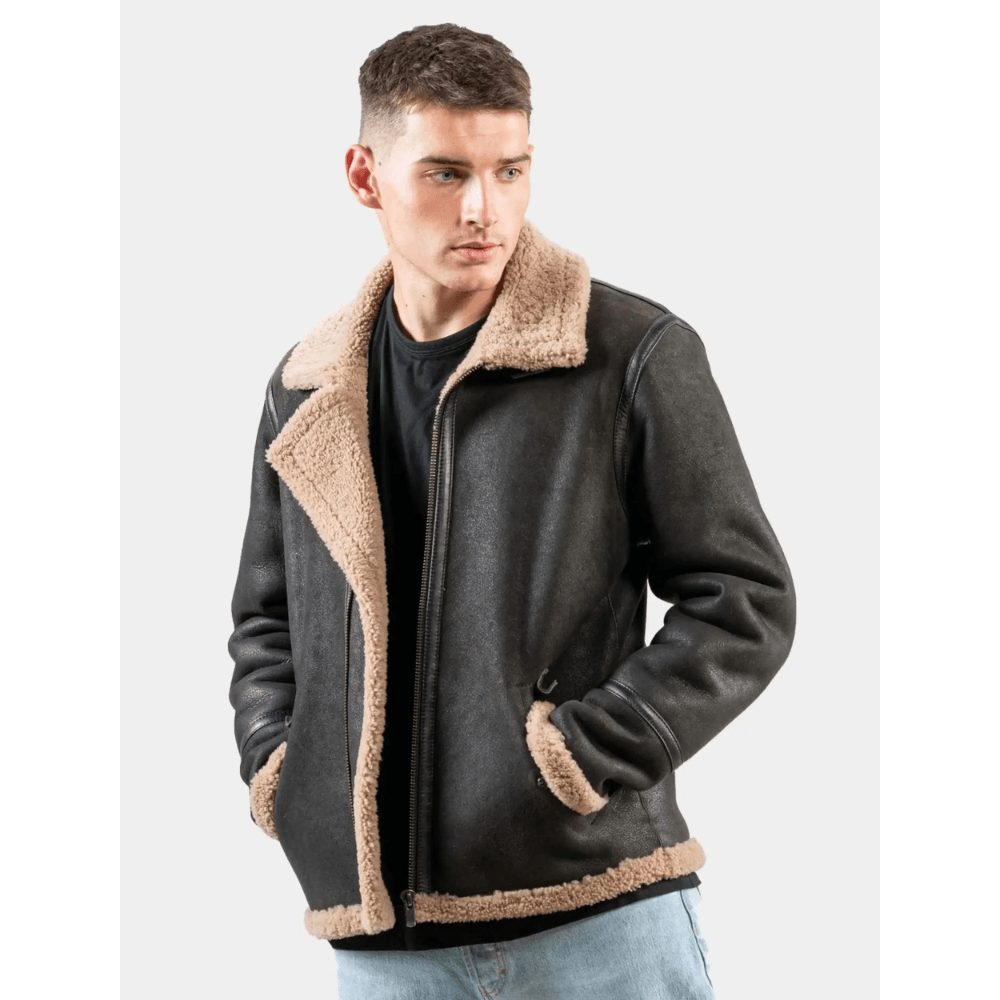 Classic Dark Brown Leather Shearling Aviator Jacket - CoreFlexInd