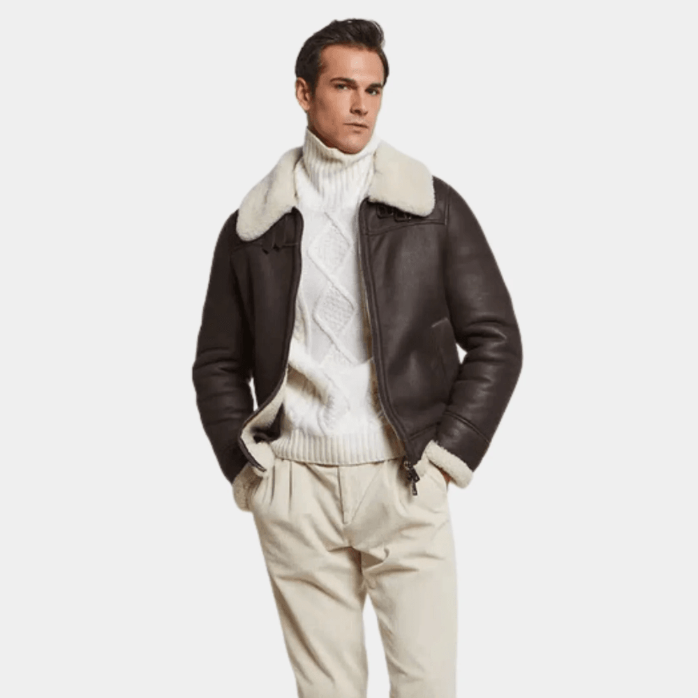 Classic Dark Brown Shearling Leather Jacket - CoreFlexInd