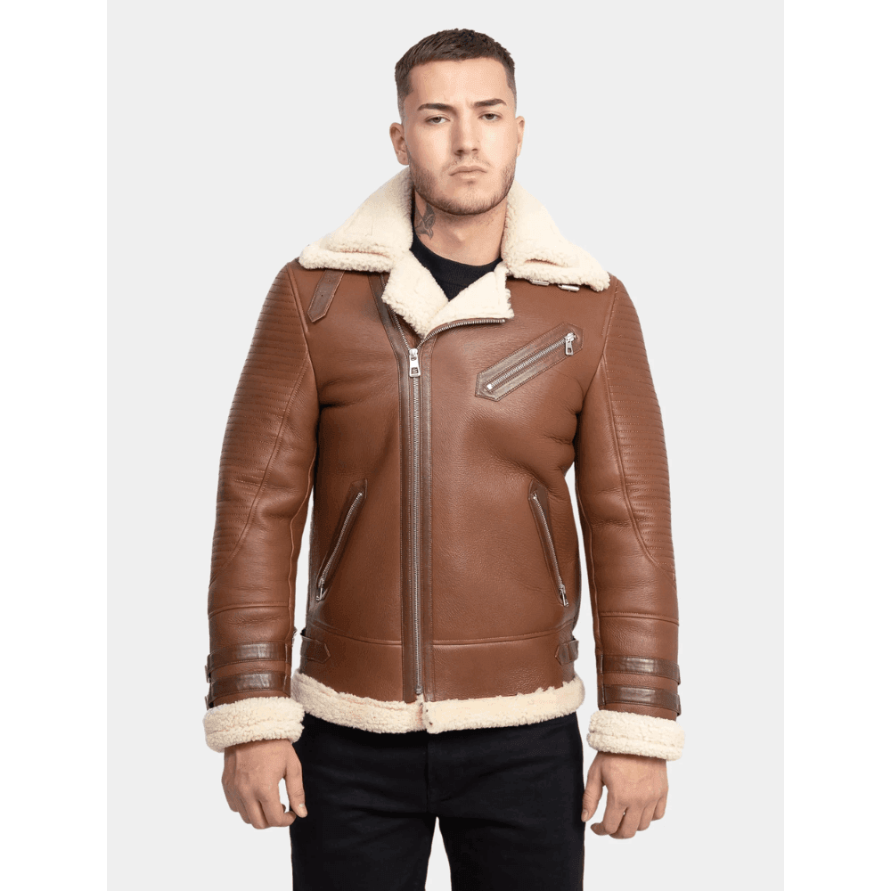 Classy Brown Leather Shearling Aviator Jacket - CoreFlexInd