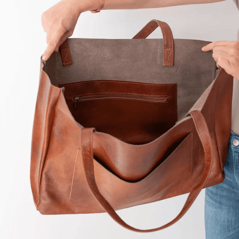 Cognac Brown Leather Bag - CoreFlexInd