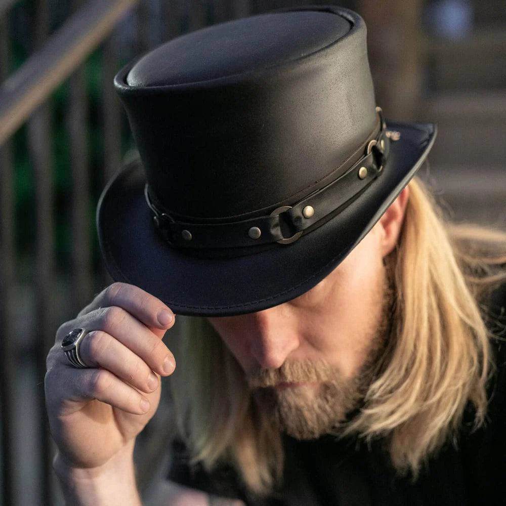 Mens Leather Top Hat with SR2 Hat Band - CoreFlexInd