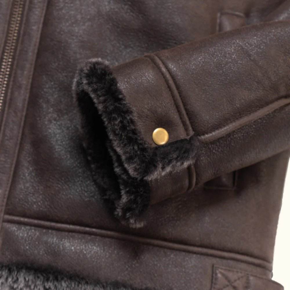 Espresso Brown Shearling Leather Bomber Jacket - CoreFlexInd