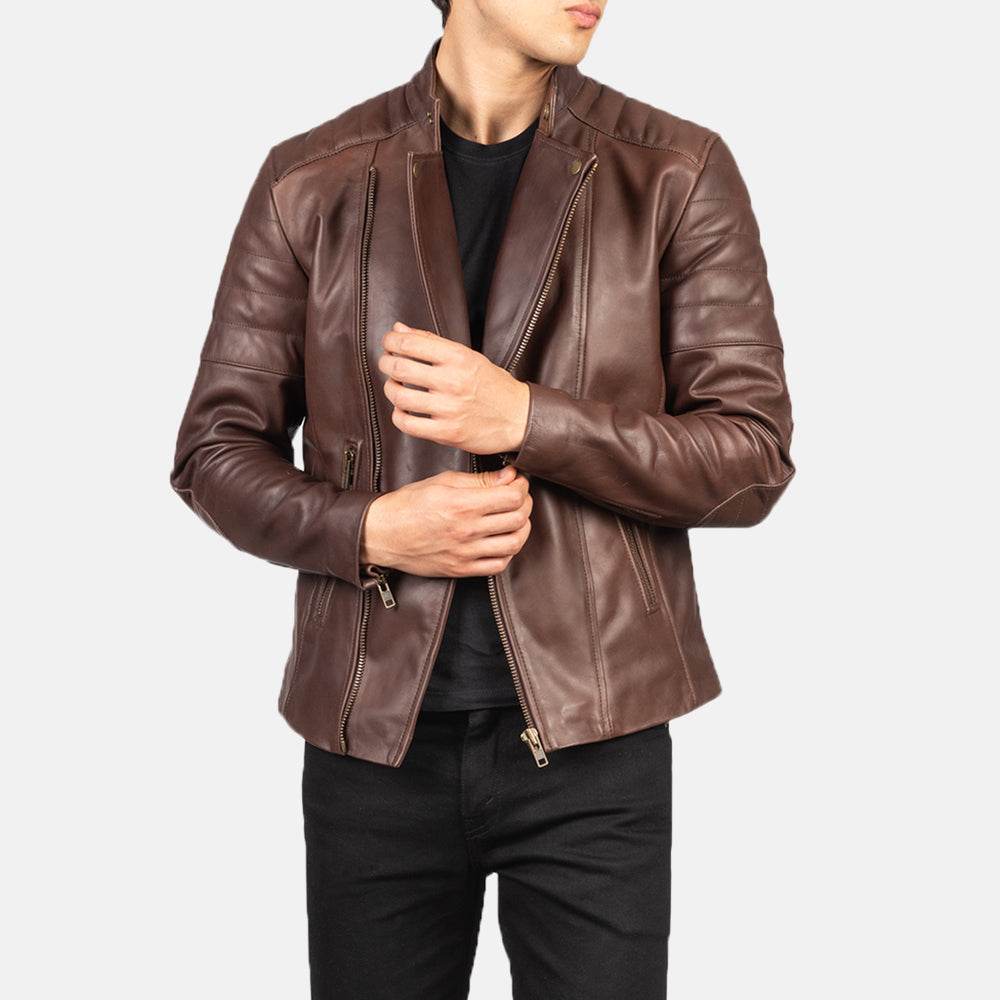 Faisor Brown Leather Biker Jacket - CoreFlexInd