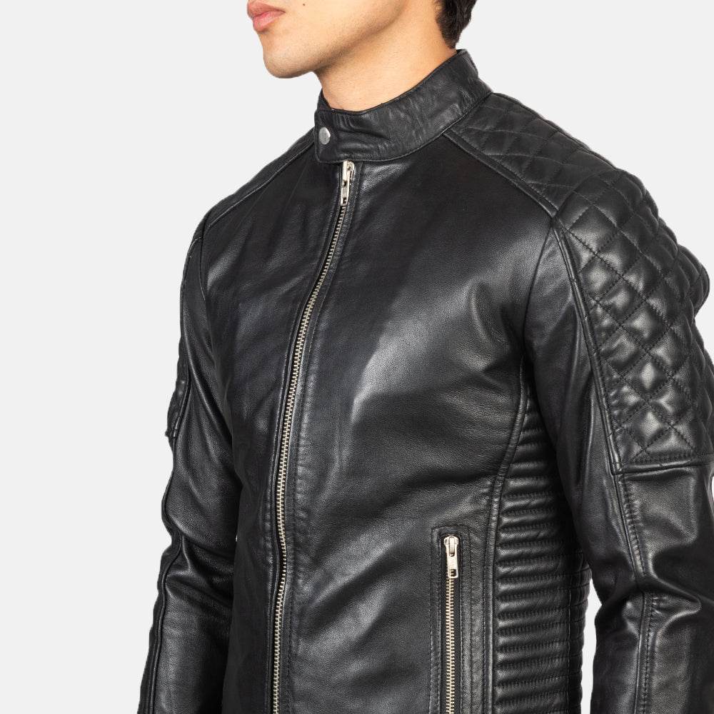 Fernando Quilted Black Leather Biker Jacket - CoreFlexInd