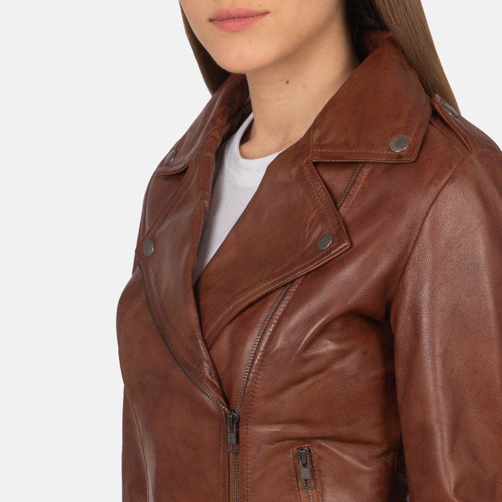 Brown Leather Biker Jacket - CoreFlexInd