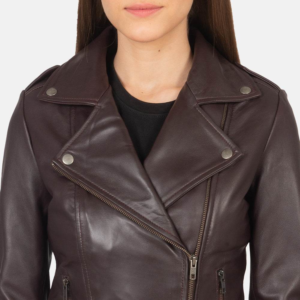 Maroon Leather Biker Jacket - CoreFlexInd