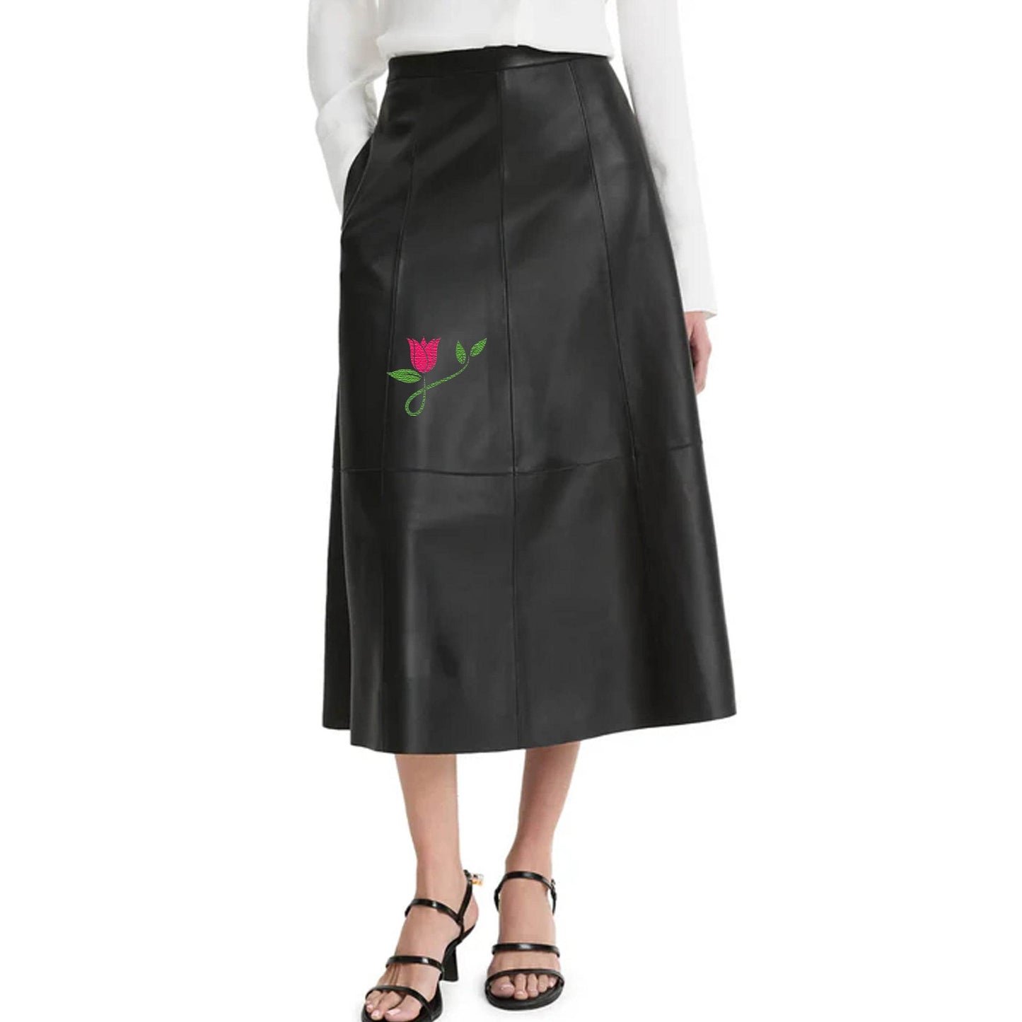 Flower Leather A Line Skirt - CoreFlexInd