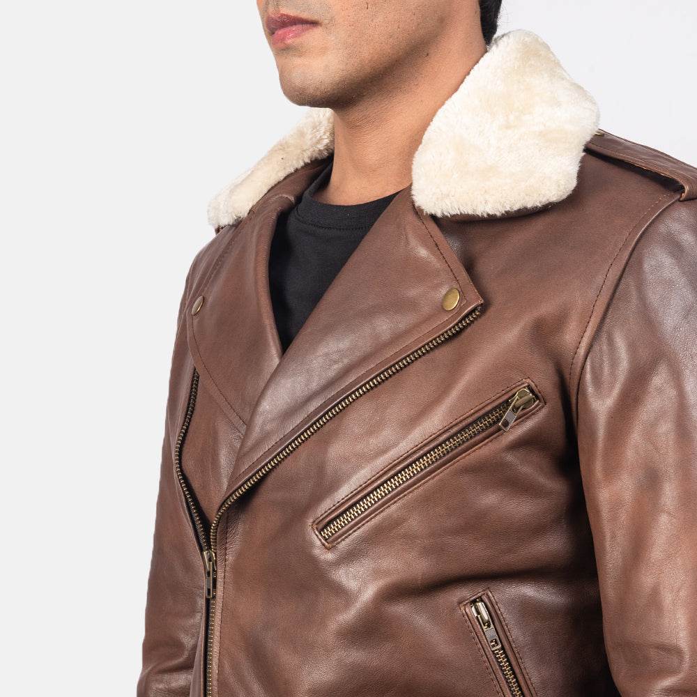 Furton Brown Leather Biker Jacket - CoreFlexInd