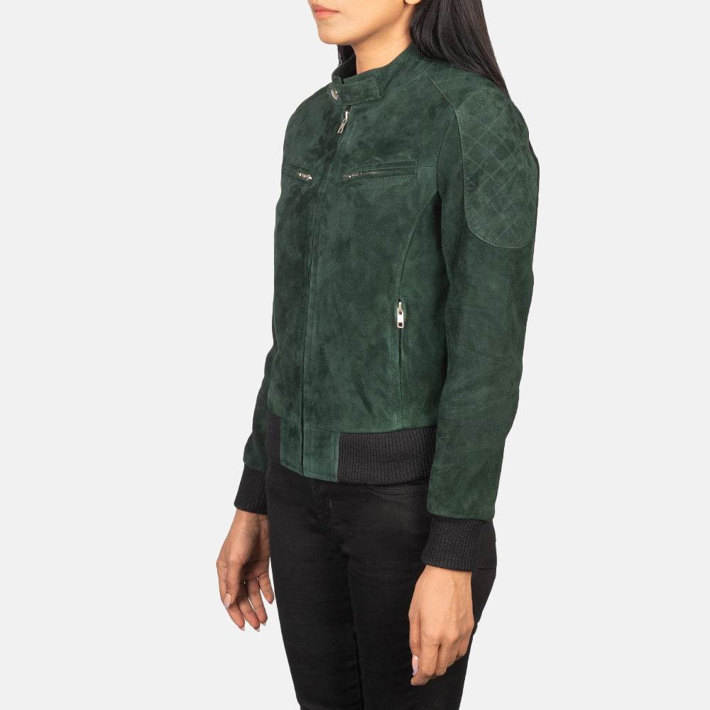 Green Suede Bomber Jacket - CoreFlexInd