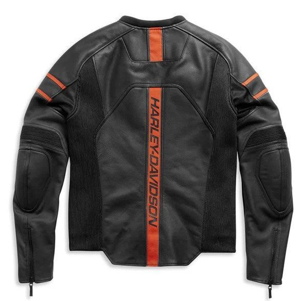 جاكيت جلدي رجالي HD Brawler باللونين الأسود والبرتقالي