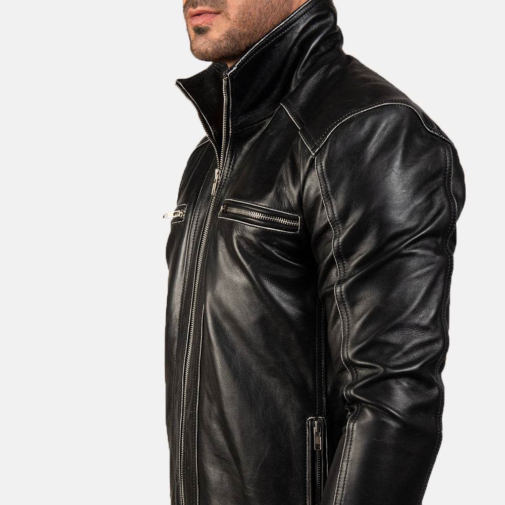 Hudson Black Leather Biker Jacket - CoreFlexInd