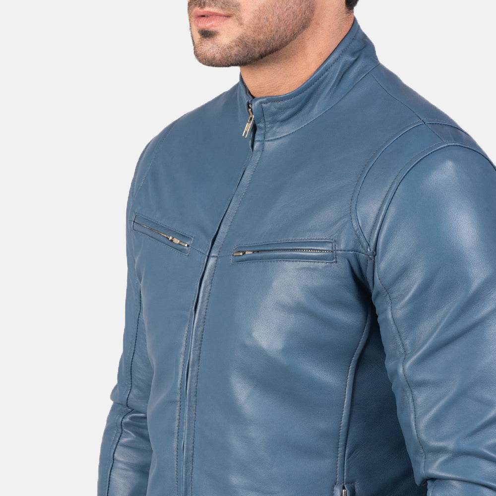 Ionic Blue Leather Biker Jacket - CoreFlexInd