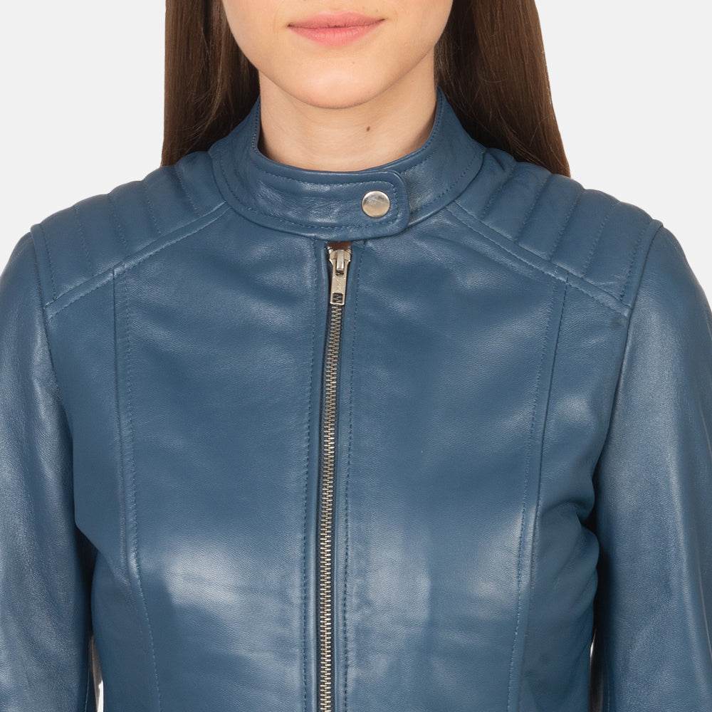 Kelsee Blue Leather Biker Jacket - CoreFlexInd