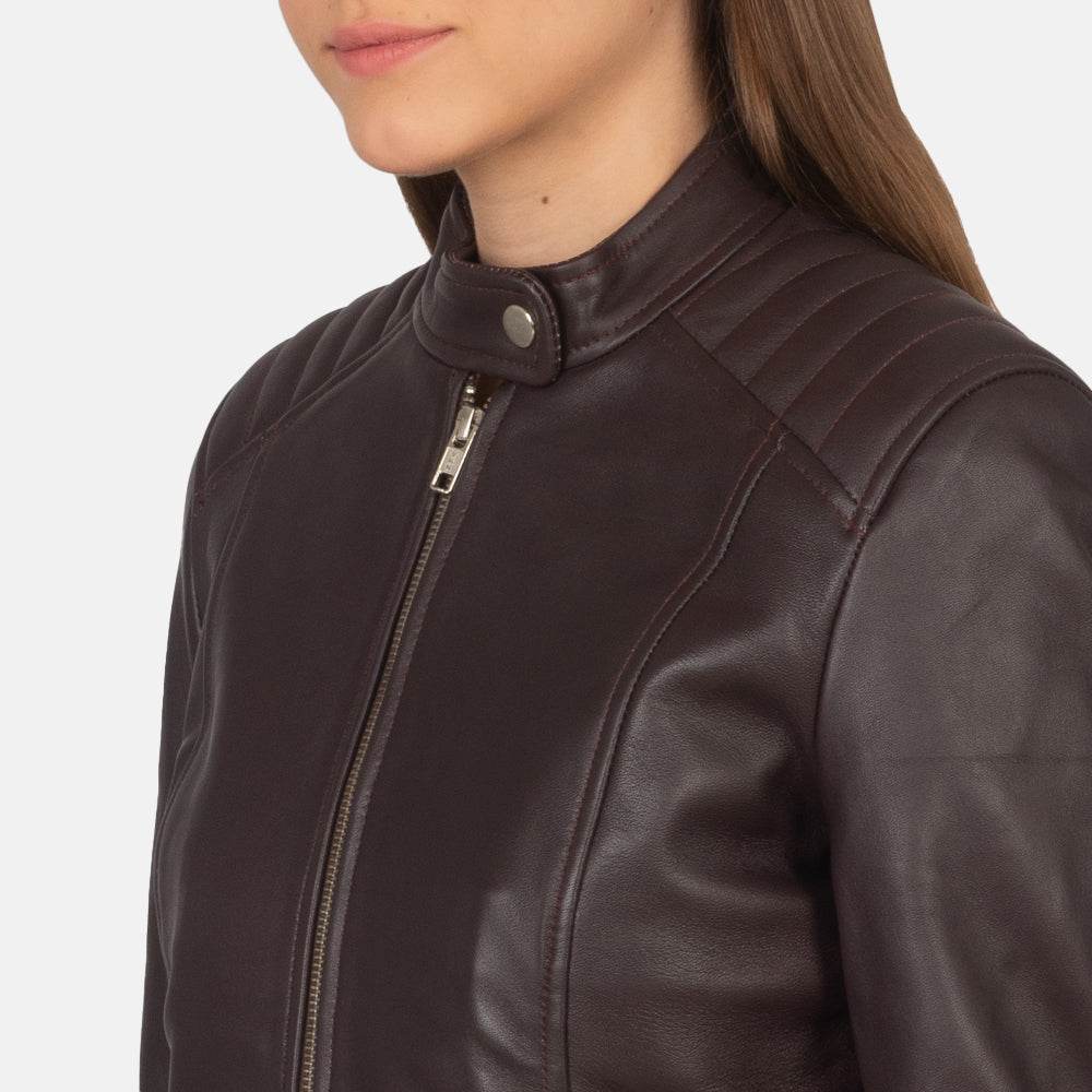 Kelsee Maroon Leather Biker Jacket - CoreFlexInd