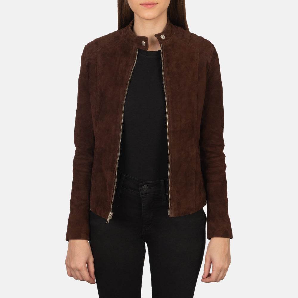 Kelsee Mocha Suede Biker Jacket - CoreFlexInd