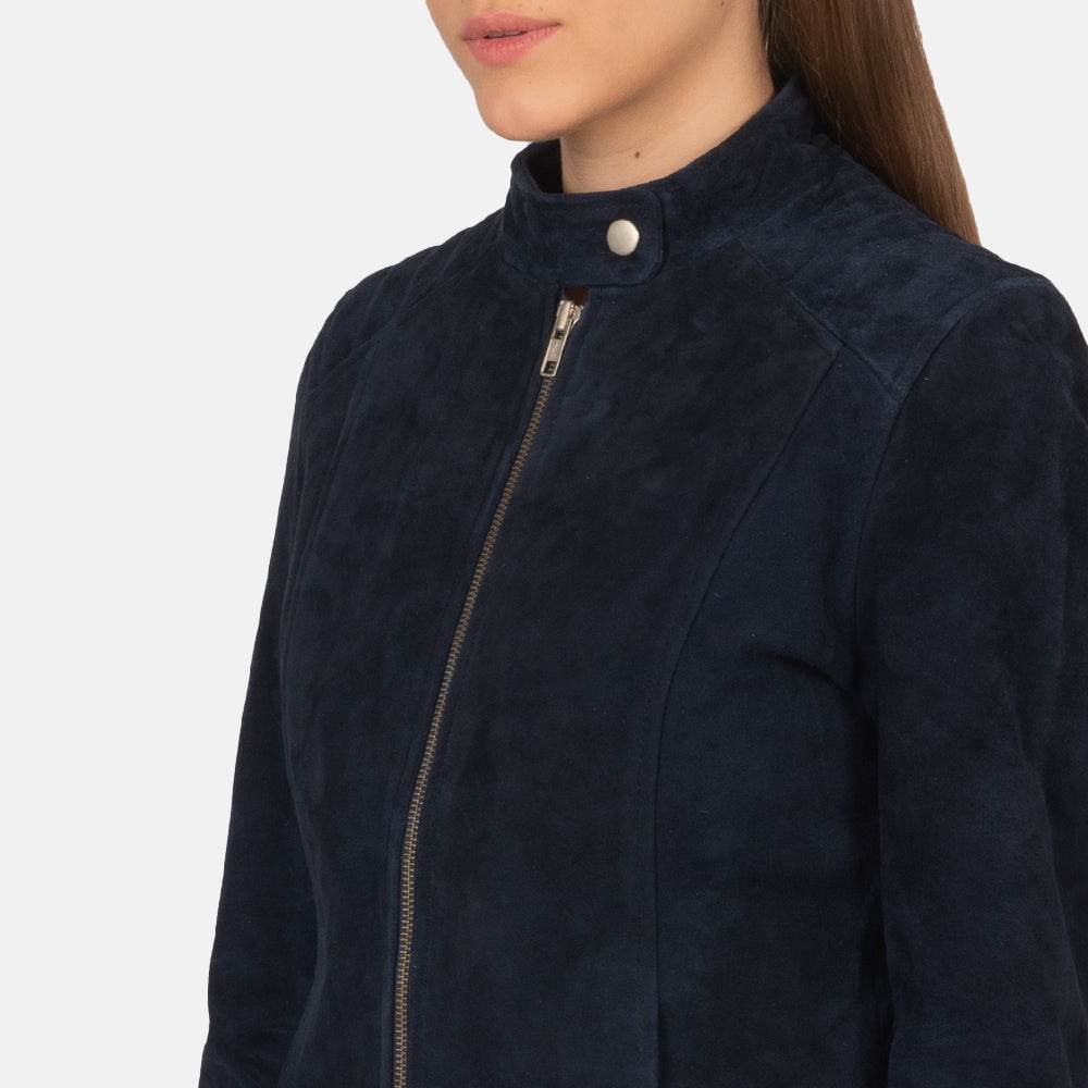 Kelsee Navy Blue Suede Biker Jacket - CoreFlexInd