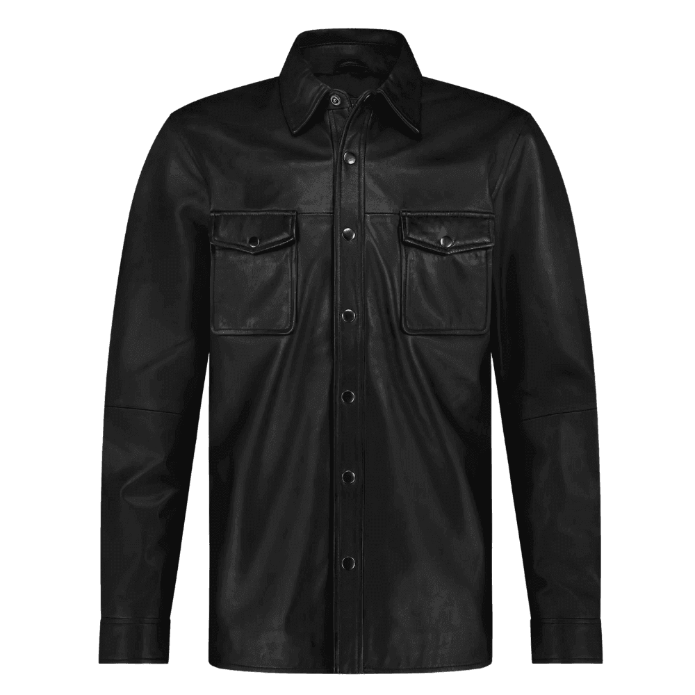 Black Leather Long Sleeve Shirt | Sheepskin Men's Leather Shirts Black / XL / Leather Black Leather Long Sleeve Shirt | Sheepskin Men's Leather Shirts Black / XL / Leather