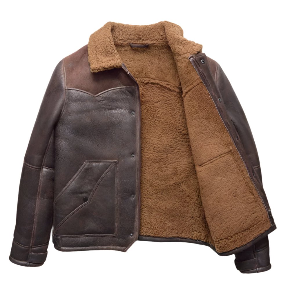 Leather Shearling Men Jacket Bold Rugged-3