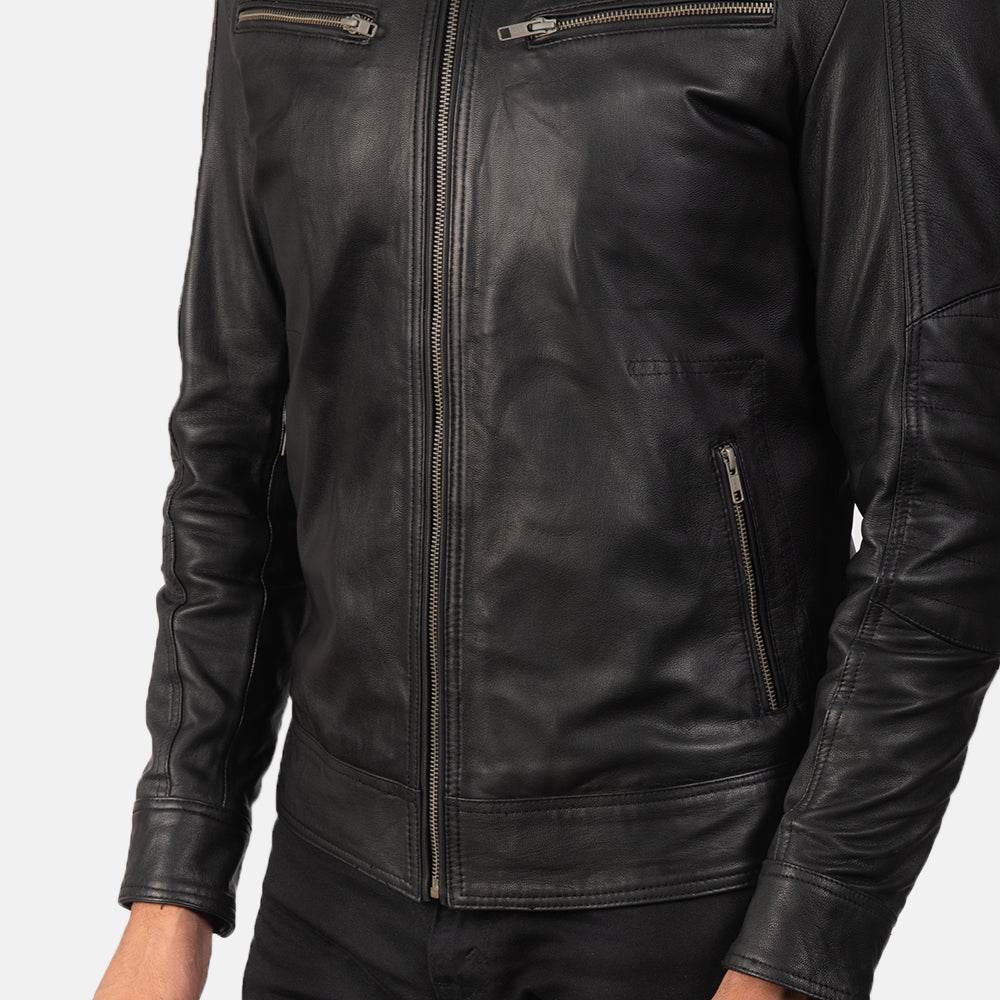 Mack Black Leather Biker Jacket - CoreFlexInd